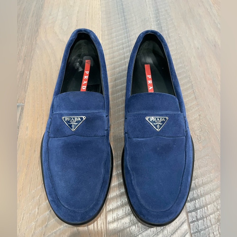 Prada Blue Suede Driver Loafers Shoes Moccasin Size 36 Unisex